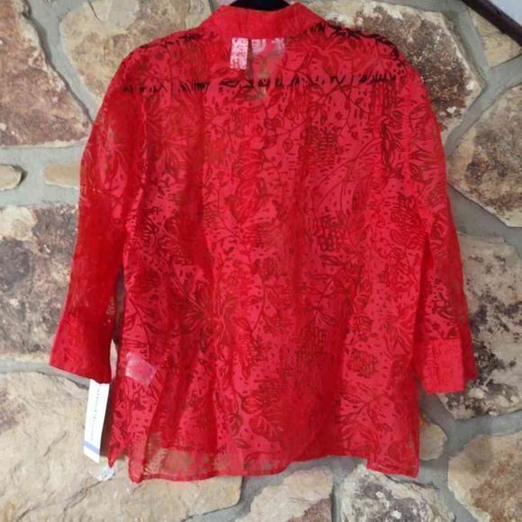Alfred Dunner Petites Sheer Persimmon Lace Button Up Sz 18P - Picture 2 of 14